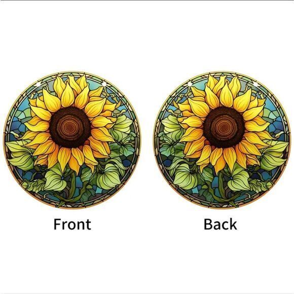 Sunflower Window Hanging, Suncatcher With Metal Chain 5.9 ×5.9 Inches - Picture 2 of 6